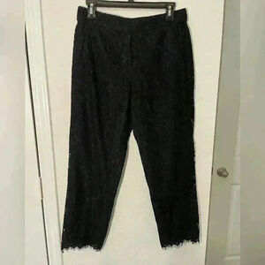 J CREW Black Embroidery Fringe Cropped Capri Pants Womens Size 6